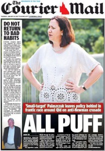 29/01/15 The Courier Mail - 'Small-target' Palaszczuk leaves policy behind in frantic race around Qld on anti-Newman crusade - All Puff.
