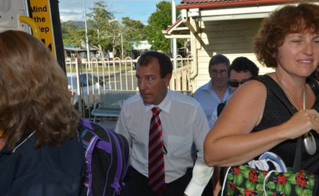 Candidate for Fisher Mal Brough boards the train.