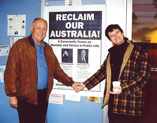 Former Liberal Party federal president John Valder and Margo at a forum in the Blue Mountains, 2004.