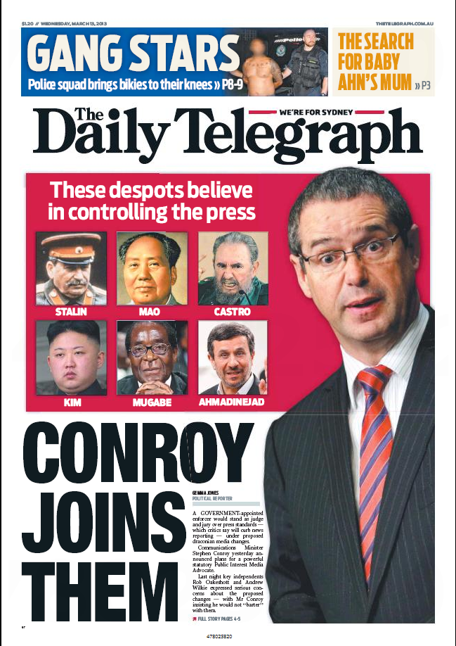 Daily Telegraph Front Page March 13 2013