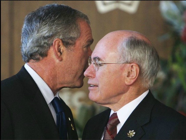 Bush and Howard during visit to Australia. Credit. ABC
