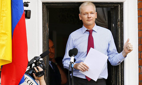 Julian Assange on balcony of Ecuador Embassy