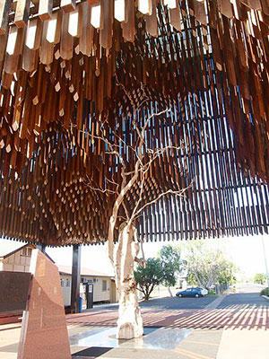 The 'Tree of Knowledge' , Barcaldine Qld, is the historic site where shearers met in 1891 to rally against pastoralists for better conditions,