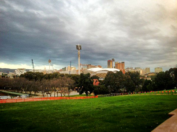 CBD from North Adelaide Adelaide Oval rebuild in foreground