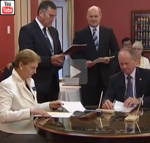 Campbell Newman is sworn in as Queensland Premier on March 26th, 2012, by Governor of Queensland, Ms Penelope Wensley.