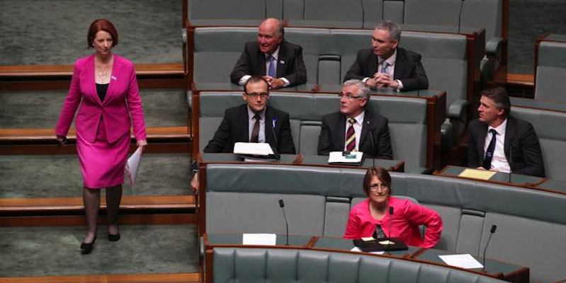 Prime Minister Julia Gillard and cross-benchers in 2012 (Source: Fairfax).