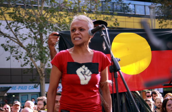 An intervention from Gooniyandi woman Vivian Malo: "You stop hurting this land, you stop hurting my brothers and sisters, you stop locking us up". Photo: Wayne Jansson