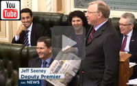 ABC News Qld: "The best party "that Chinese money can buy." Newman Govt members laugh as Deputy Premier Jeff Seeney accuses Clive Palmer of being a crook.