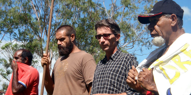 United we stand: Conscious of the original invasion in Australia, Doubtful Creek landowner Dean Draper works alongside men from the Githabul-Ngarakwal Tribe of NSW to protect the land from coal seam gas mining in Northern NSW and quarry expansions on sacred sites at Cedar Point.