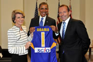 Austrian PM Julia Bishop, US President Barack Obama and 'Blue-Tie' Man.