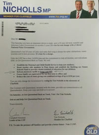 In the lead up to the 2012 Qld election, Tim Nicholls pledged to his electorate of Clayfield he would lower power bills.