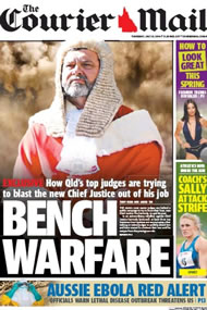 The Courier Mail, July 31, 2014 claimed a conspiracy amongst the top judges to remove Chief Justice Tim Carmody.
