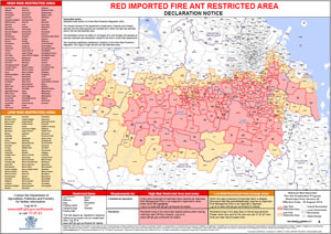 The DAFF fire ant restricted zones show spread of the infestation.