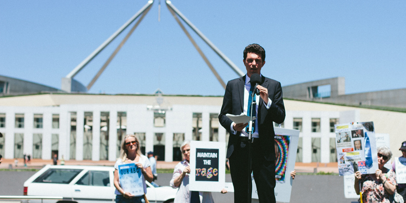 Public and Politicians gather in #Canberra to rally against #OurABC cuts: @jeevens reports