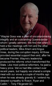 Tony Fitzgerald QC remembers reformer Wayne Goss.
