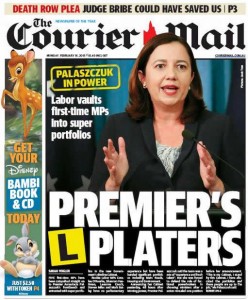16/02/15 The Courier Mail - Labor vaults first-time MPs into super portfolios - Premiers L Platers.