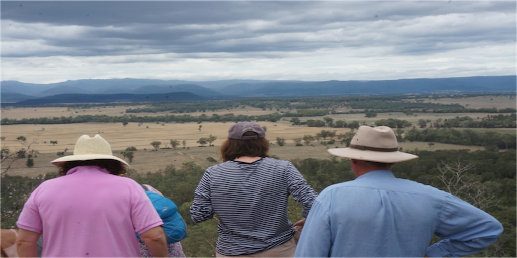 The Laird family look out over the Liverpool Plains, near Leard State Forest. Photo: Thom Mitchell.
