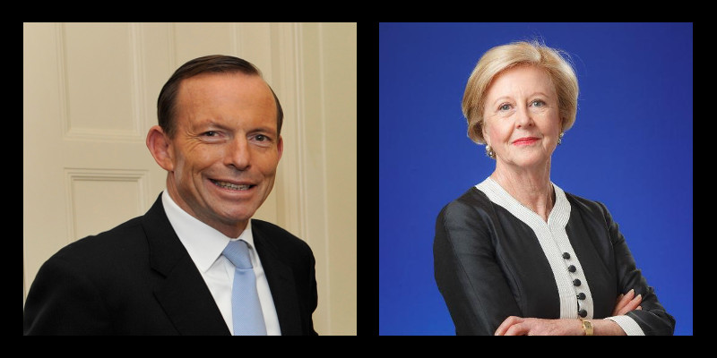 Australian Prime Minister Tony Abbott and President of the Australian Human Rights Commission, Gillian Triggs. Sources: Wikimedia and Twitter
