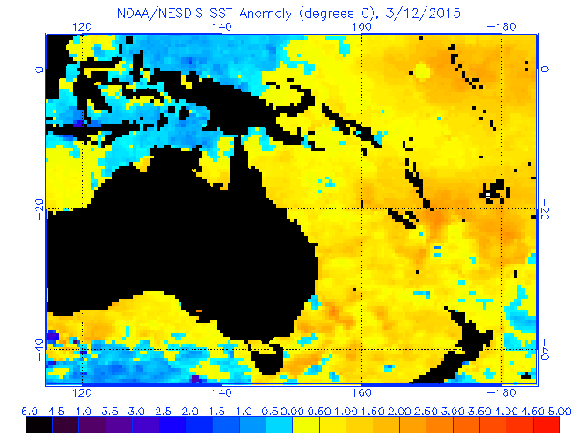 NOAA Sea Surface Temperature Anomaly 12 March 2015