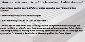 Auscript welcomes referral to Queensland Auditor-General