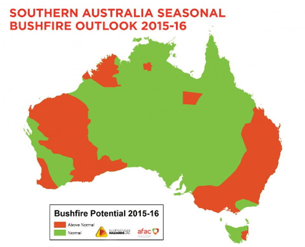 Bushfire outlook for Australia's 2015/2016 summer. Source: Bushfire and Natural Hazards Cooperative Research Centre (BNHCRC)