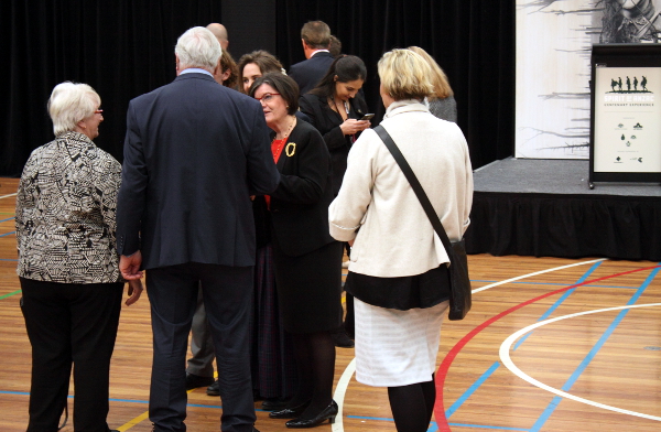 Independent Member fo Indi Cathy McGowan chats to people attending the Spirit of Anzac launch in Wodonga: Photo: Wayne Jansson