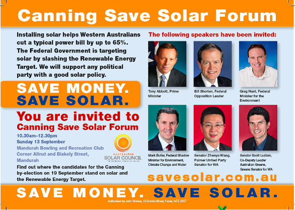 The Australian Solar Council to hold forum.