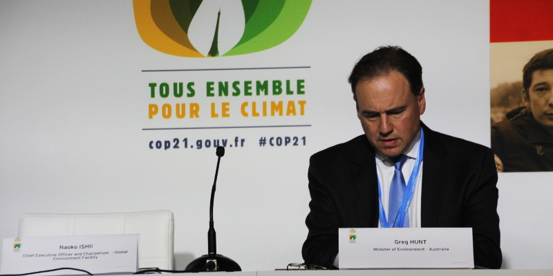 Greg Hunt at COP21 in Paris Photo: John Englart