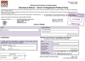  The ECQ received the disclosure form on August, 20, 2012. The form was completed by Annette Ringuet.
