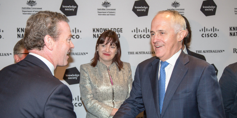 Photo: Knowledge Society/ Flickr - Knowledge Nation 100 Luncheon (10 Dec 2015) - The Hon Christopher Pyne MP, Minister for Industry, Innovation and Science with the Prime Minister of Australia, the Hon Malcolm Turnbull MP © Knowledge Society 2015. Photograph by Rick Stevens. Creative Commons (CC BY-ND 2.0)