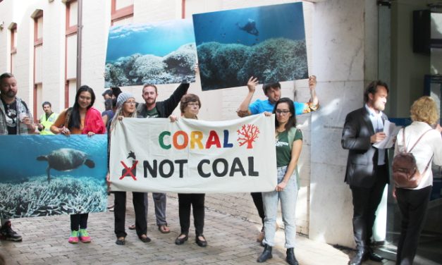 AYCC #CoralnotCoal protest during Indian Finance Minister visit reports @takvera