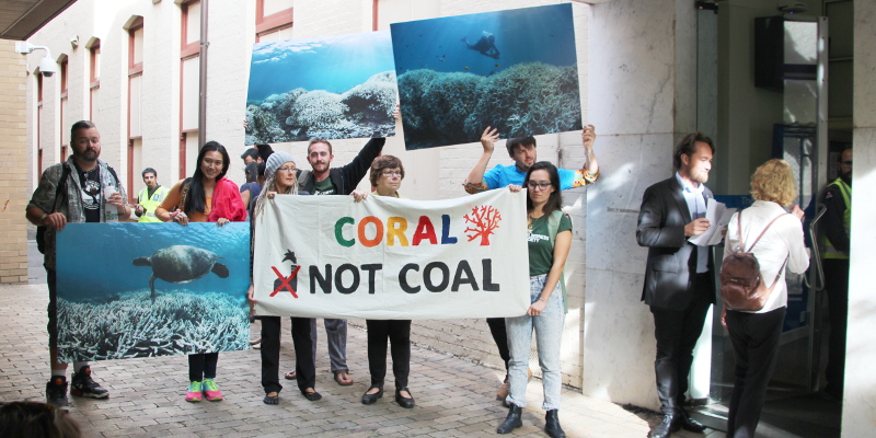 AYCC #CoralnotCoal protest during Indian Finance Minister visit reports @takvera