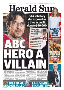 The Herald Sun - ABC Hero A Villain, May 13, 2016.