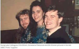 Young Labor colleagues Chris Brown, Annastacia Palaszczuk and Bill Shorten pictured in the late 1980s. Photo: Supplied