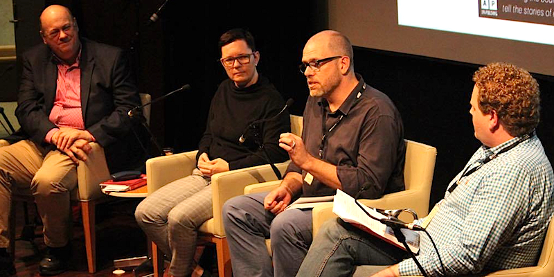 RIGHT TO BELONG: (L-R) David Hardy, Heather Faulkner, Michael Burge, Emile McPhee at Brisbane Writers Festival 2016 (Photo: Daniel Seed)