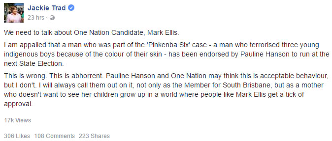Qld Deputy Premier Jackie Trad responds to Mark Ellis.