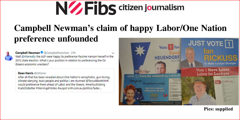 Campbell Newman’s claim of happy Labor/One Nation preference unfounded: @qldaah comments #qldpol #auspol