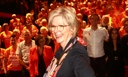 People-strong in face of cashed-up Libs: @jansant comments on @HelenHaines1 #IndiVotes baton-catch